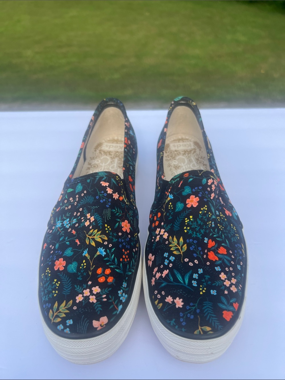 Keds Women's Black Floral Slip-On Moccasins with Multicolor Blooms